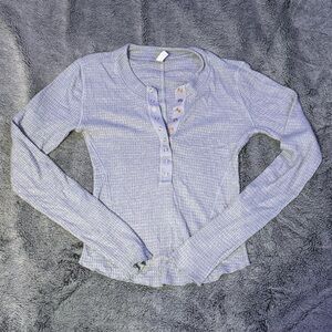 Free People Long Sleeve Henley - Light Gray